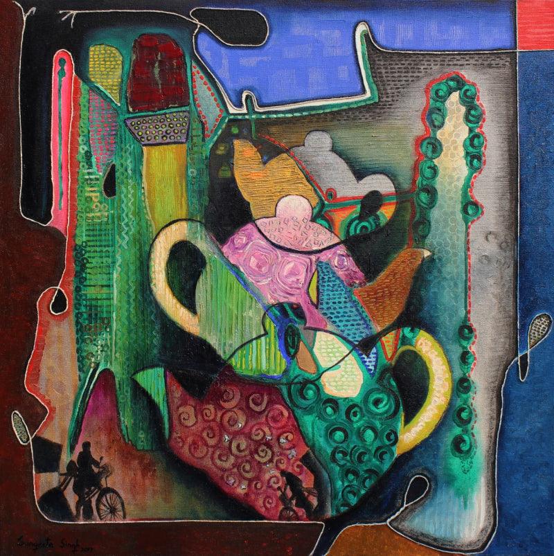 Still-life acrylic painting titled 'Untitled 5', 30x30 inches, by artist Sangeeta Singh on Canvas