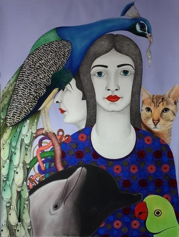 Figurative mixed media painting titled 'Untitled 5', 30x22 inches, by artist Rajesh Salagaonkar on Paper