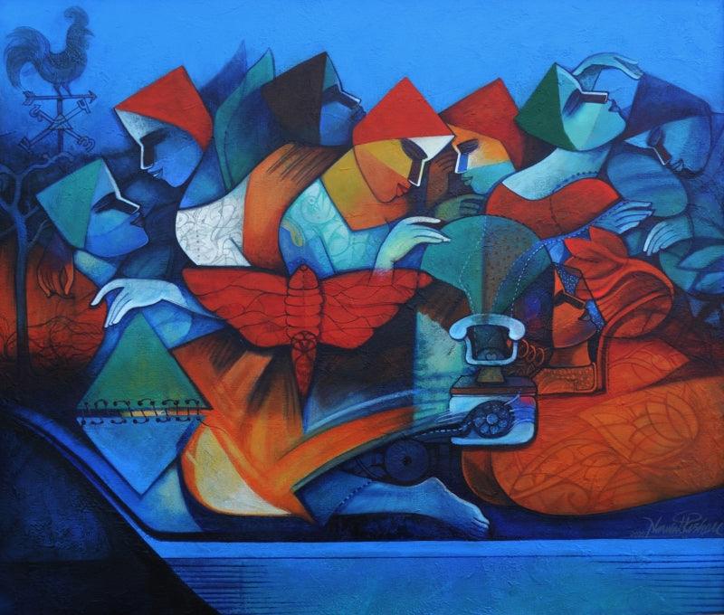 Figurative acrylic painting titled 'Untitled 5', 34x40 inches, by artist Nawal Kishore on Canvas