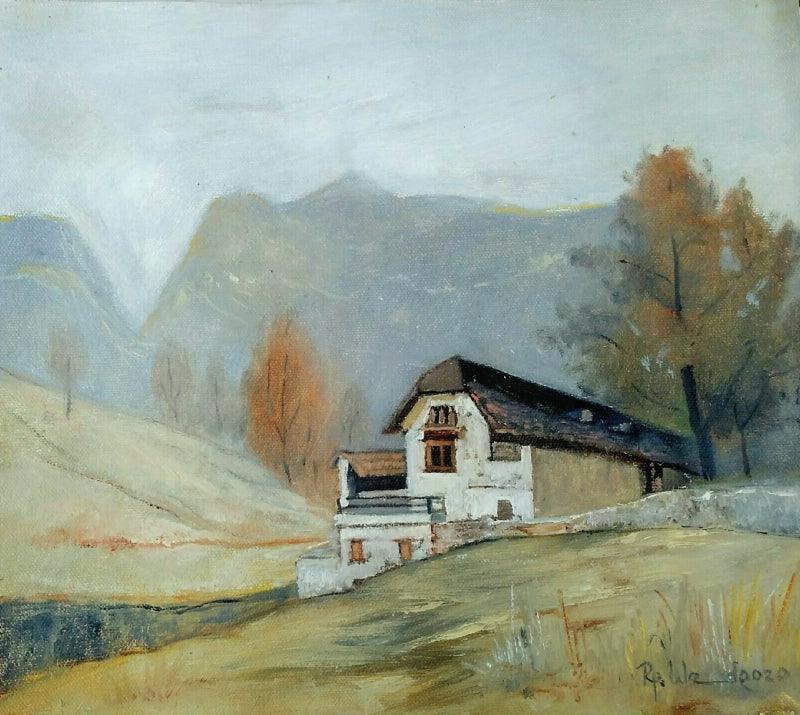 Landscape oil painting titled 'Untitled 5', 10x9 inches, by artist Rajesh Wankhade on Canvas