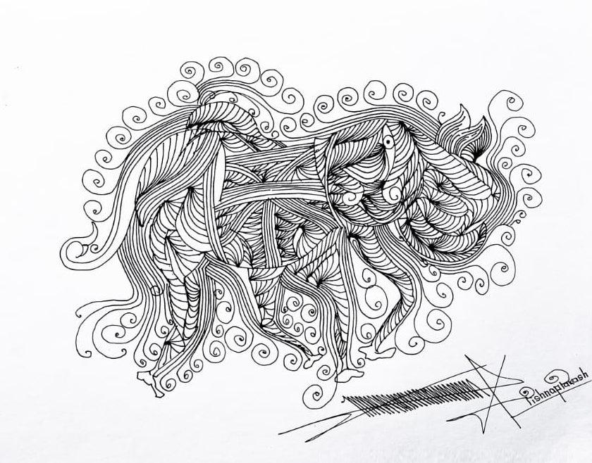 Abstract mixed media drawing titled 'Untitled 50', 11x15 inches, by artist Krishnaprakash Vasant Martand on Canson Paper