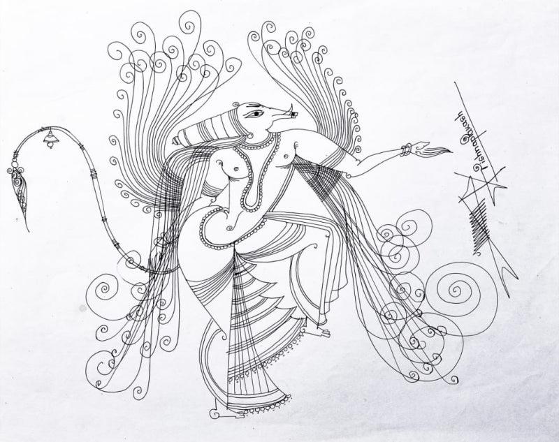 Religious mixed media drawing titled 'Untitled 51', 11x14 inches, by artist Krishnaprakash Vasant Martand on Canson Paper