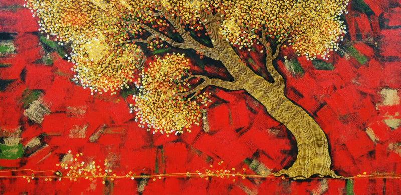 Nature acrylic painting titled 'Untitled 51', 24x48 inches, by artist Rahul Dangat on Canvas