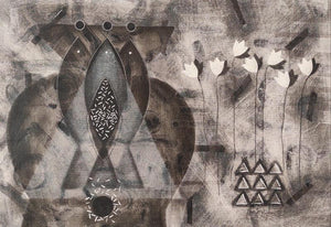 Abstract charcoal painting titled 'Untitled 51', 18x28 inches, by artist Narendra Jatav on Canvas