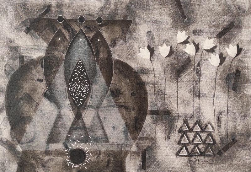 Abstract charcoal painting titled 'Untitled 51', 18x28 inches, by artist Narendra Jatav on Canvas