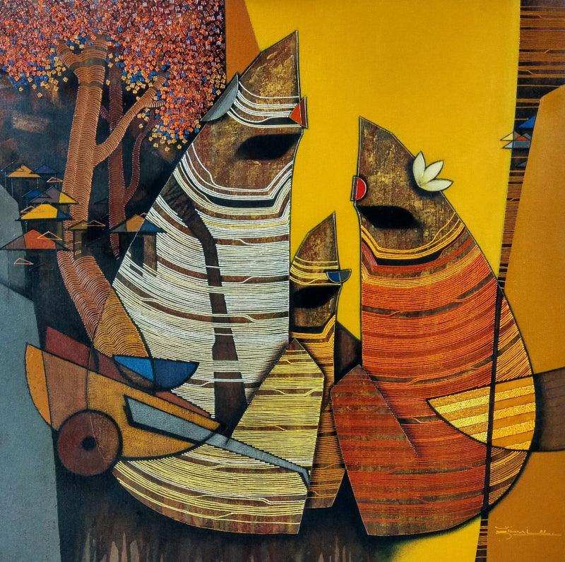 Figurative acrylic painting titled 'Untitled 52', 36x36 inches, by artist Rahul Dangat on Canvas