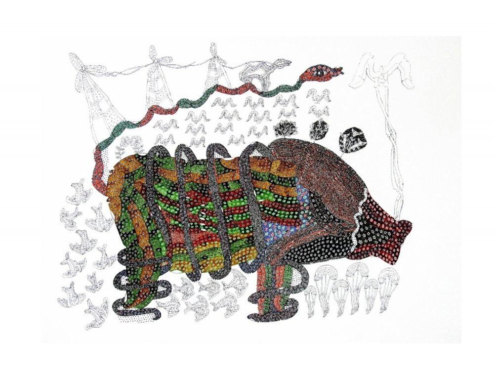 Lifestyle mixed media painting titled 'Untitled 53', 30x22 inches, by artist Supriy Sharma on Canvas