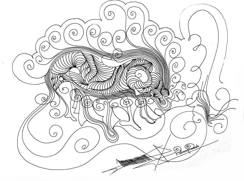 Abstract mixed media drawing titled 'Untitled 53', 11x15 inches, by artist Krishnaprakash Vasant Martand on Canson Paper