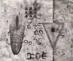 Abstract charcoal painting titled 'Untitled 53', 24x24 inches, by artist Narendra Jatav on Canvas