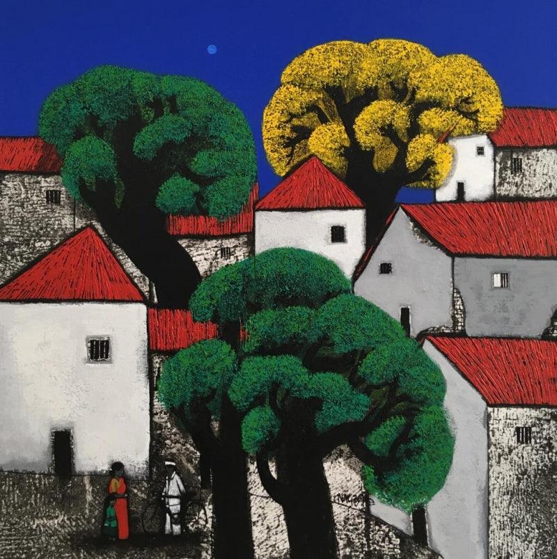 Cityscape acrylic painting titled 'Untitled 54', 36x36 inches, by artist Nagesh Ghodke on Canvas