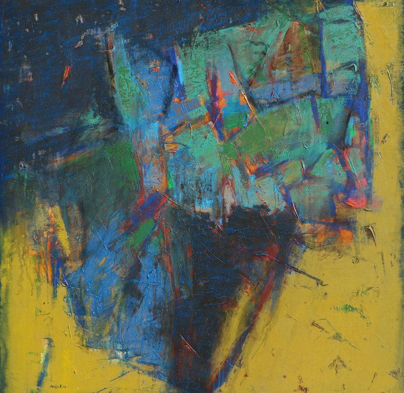 Abstract mixed media painting titled 'Untitled 54', 48x48 inches, by artist Anuja Paturkar on Canvas