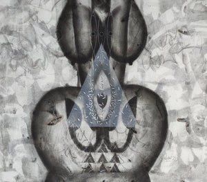 Untitled 54 (The Enigma Within) by Narendra Jatav, Original Charcoal Abstract Painting on Canvas, Small Square Wall Art