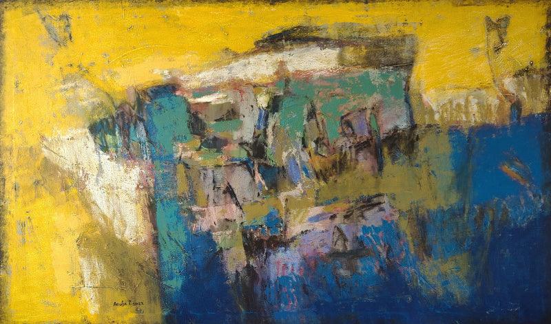 Abstract mixed media painting titled 'Untitled 55', 36x60 inches, by artist Anuja Paturkar on Canvas