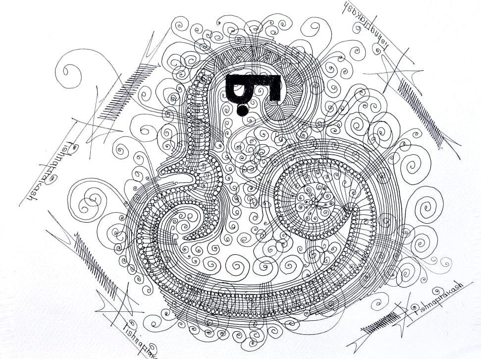 Abstract mixed media drawing titled 'Untitled 55', 11x15 inches, by artist Krishnaprakash Vasant Martand on Canson Paper