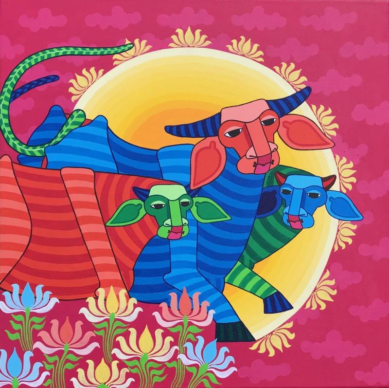 Animals acrylic painting titled 'Untitled 6', 24x24 inches, by artist Thota Laxminarayana on Canvas