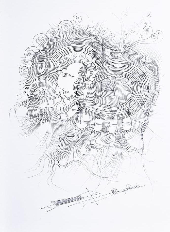 Figurative mixed media drawing titled 'Untitled 6', 17x12 inches, by artist Krishnaprakash Vasant Martand on Canson Paper