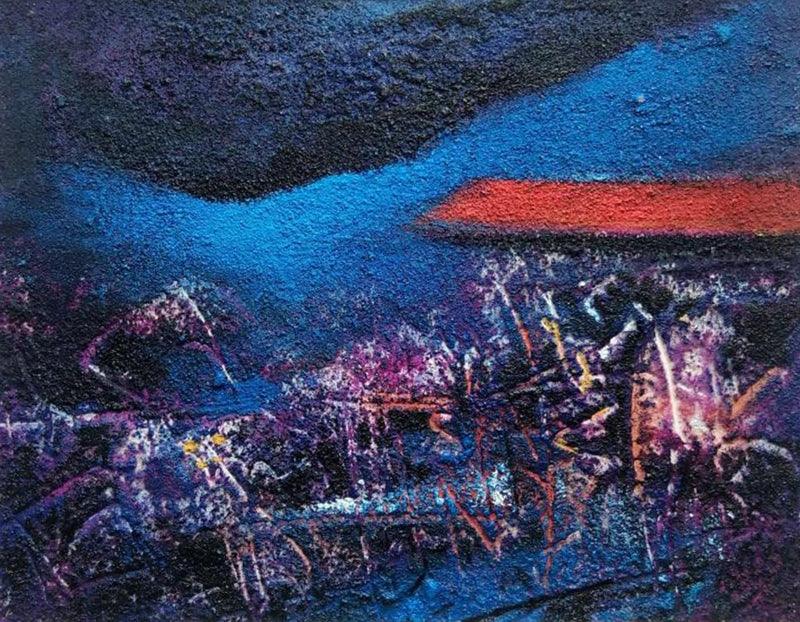 Abstract acrylic painting titled 'Untitled 6', 10x12 inches, by artist Shirish Mitbawkar on Mount Board