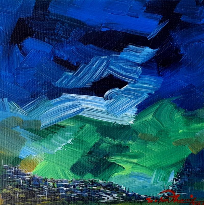 Landscape acrylic painting titled 'Untitled 6', 12x12 inches, by artist Solomon Rajendiran on Canvas