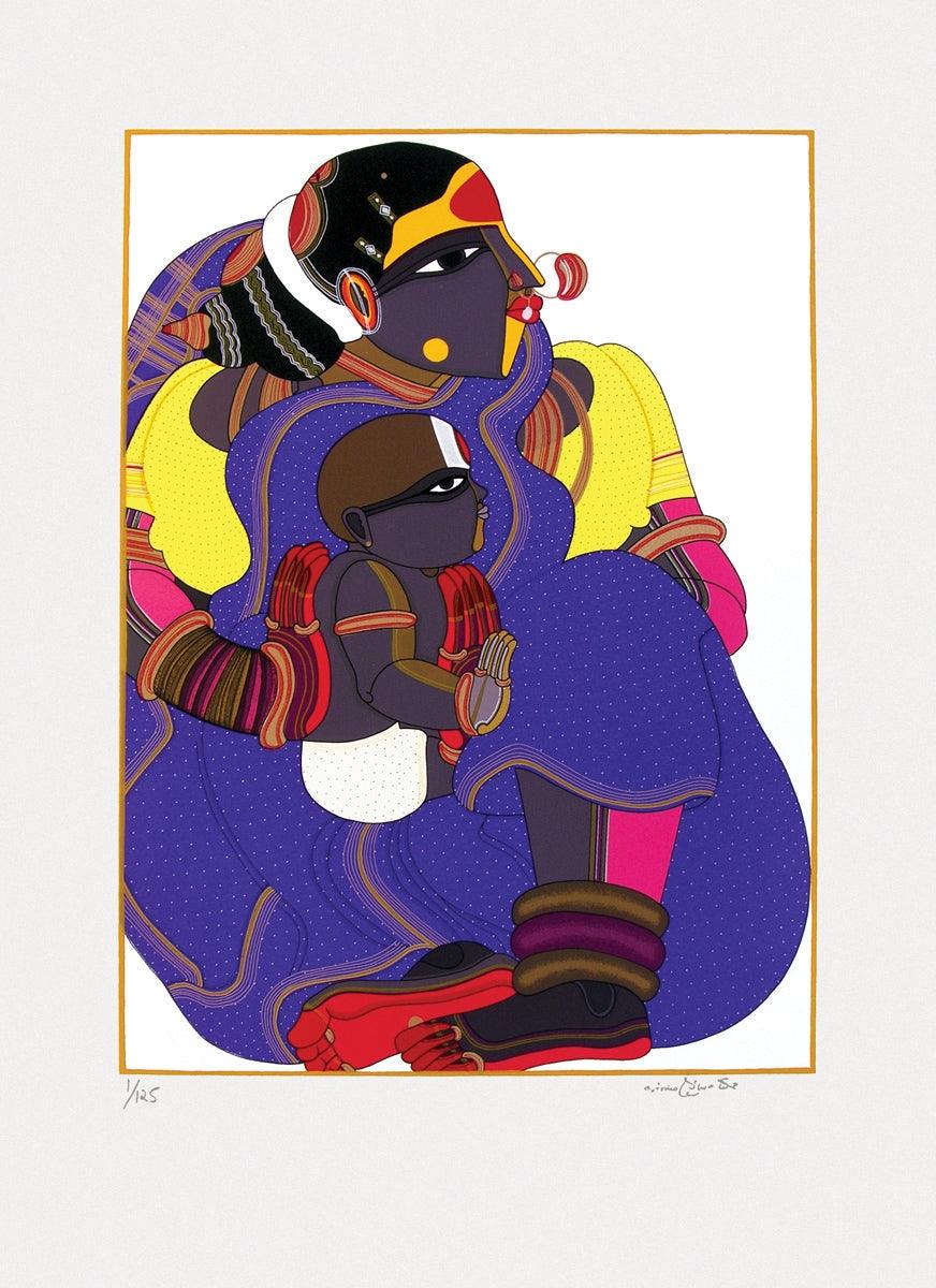 Figurative serigraphs painting titled 'Untitled 6', 30x22 inches, by artist Thota Vaikuntam on Paper
