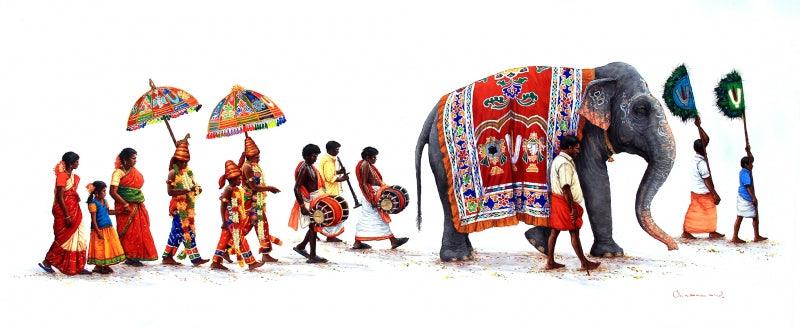 Figurative oil painting titled 'Untitled 6', 22x55 inches, by artist Siva Balan on Canvas