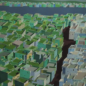 Cityscape acrylic painting titled 'Untitled 6', 48x48 inches, by artist Madan Pawar on Canvas