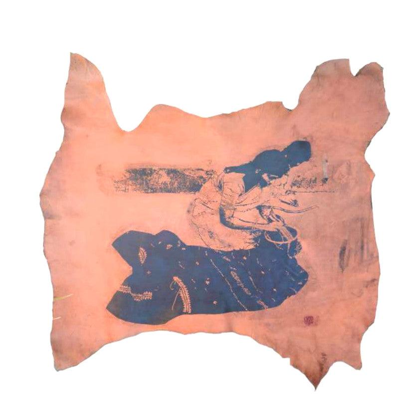 Abstract mixed media titled 'Untitled 6', 41x46 inches, by artist Rajdeep Das on Leather