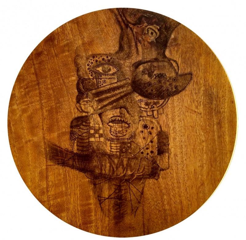 Figurative pen ink drawing titled 'Untitled 6', 10x10 inches, by artist Gopal Shinde on Wood
