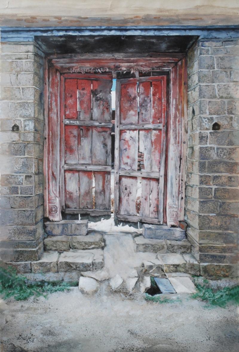 Cityscape acrylic painting titled 'Untitled 6', 24x16 inches, by artist Rahul Shedbale on Paper