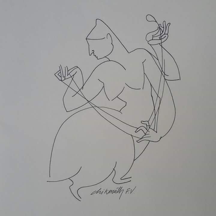 Erotic ink drawing titled 'Untitled 6', 8x8 inches, by artist Chikmath FV on Paper