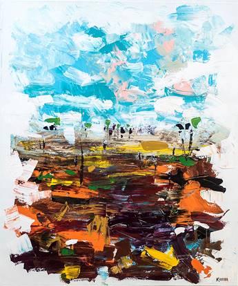 Abstract acrylic painting titled 'Untitled 6', 36x30 inches, by artist Kamran Azim on Canvas