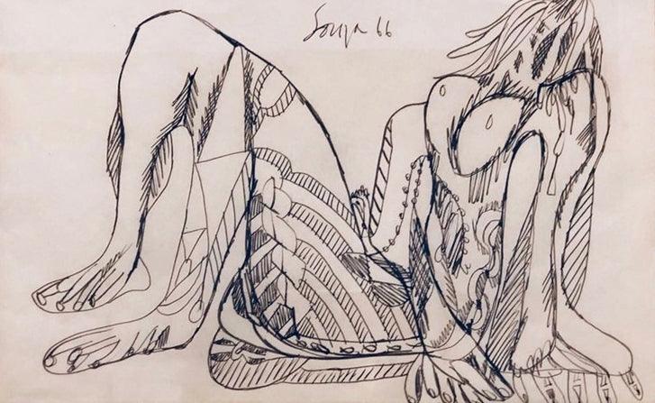 Nude pen ink drawing titled 'Untitled 6', 11x16 inches, by artist F.N Souza on Paper