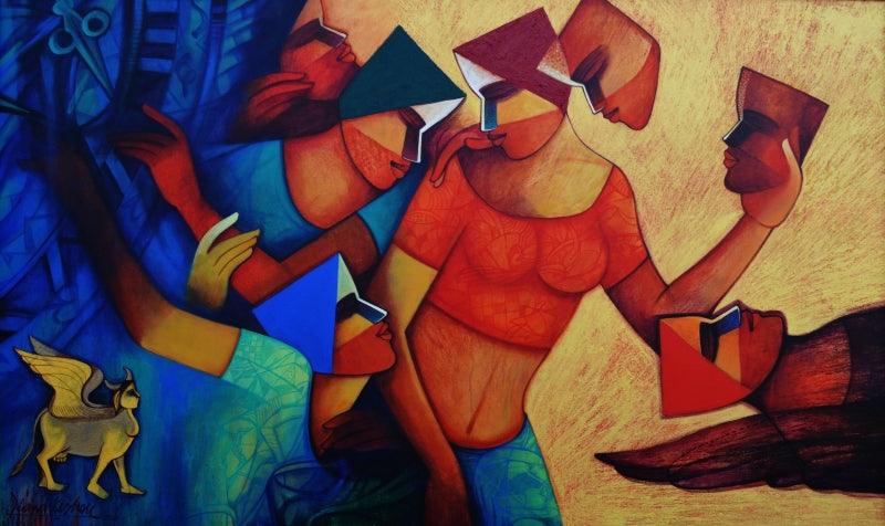 Figurative acrylic painting titled 'Untitled 6', 36x60 inches, by artist Nawal Kishore on Canvas