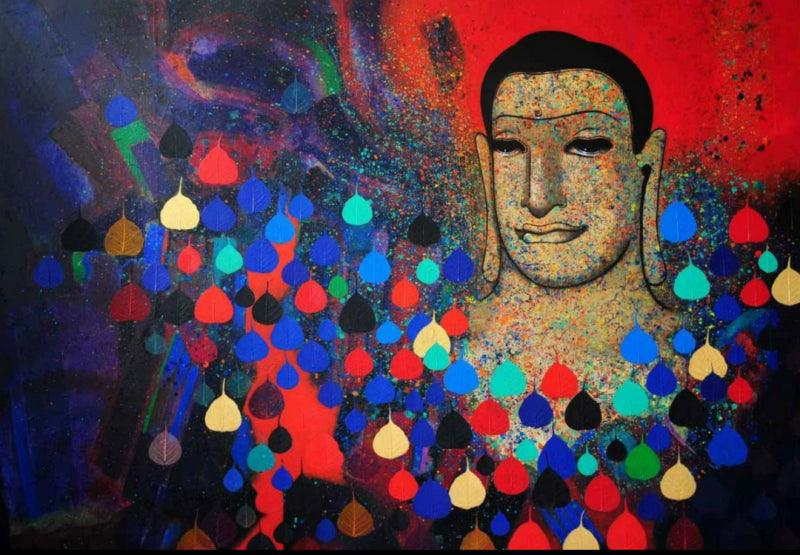 Religious mixed media painting titled 'Untitled 6', 60x84 inches, by artist Prakaash Chandwadkar on Canvas