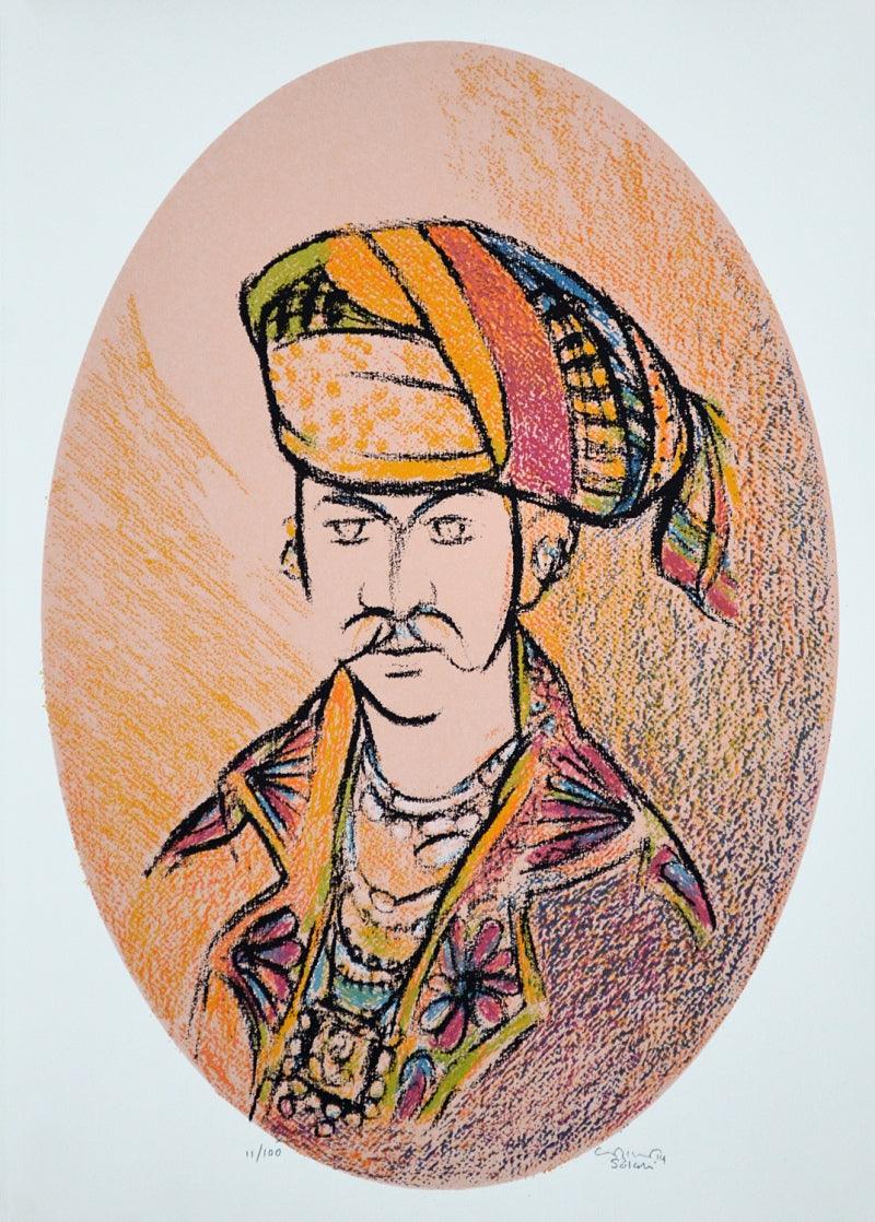 Portrait serigraphs painting titled 'Untitled 6', 28x20 inches, by artist Vrindavan Solanki on Paper