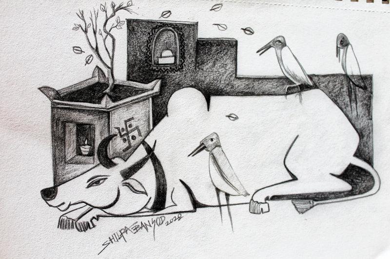 Animals mixed media drawing titled 'Untitled 6', 8x11 inches, by artist Shilpa Bansod on Paper