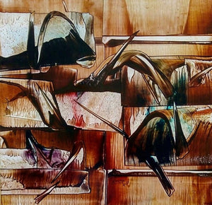 Abstract oil painting titled 'Untitled 6', 12x12 inches, by artist Ramesh Kher on Paper