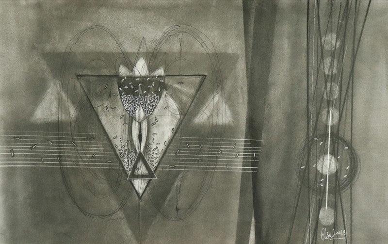 Abstract charcoal drawing titled 'Untitled 6', 14x22 inches, by artist Narendra Jatav on Paper