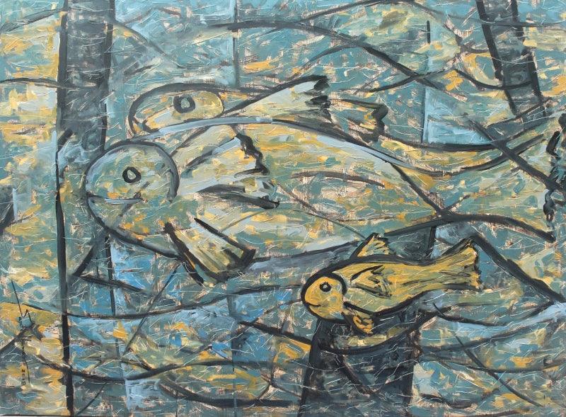 Animals oil painting titled 'Untitled 63', 54x72 inches, by artist Santosh Patil on Canvas