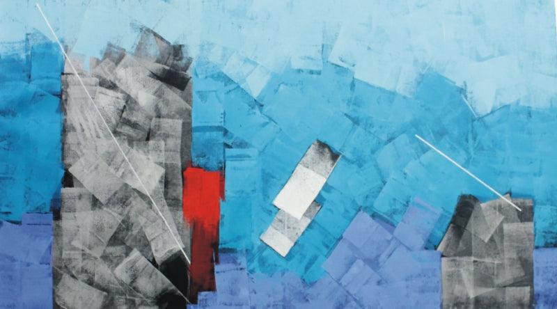 Abstract oil painting titled 'Untitled 63', 36x60 inches, by artist Sudhir Talmale on Canvas