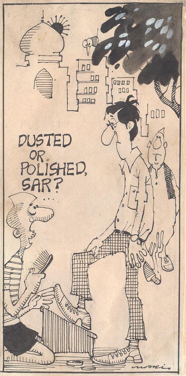 Figurative pen ink drawing titled 'Untitled 63', 6x3 inches, by artist Mario Miranda on Paper