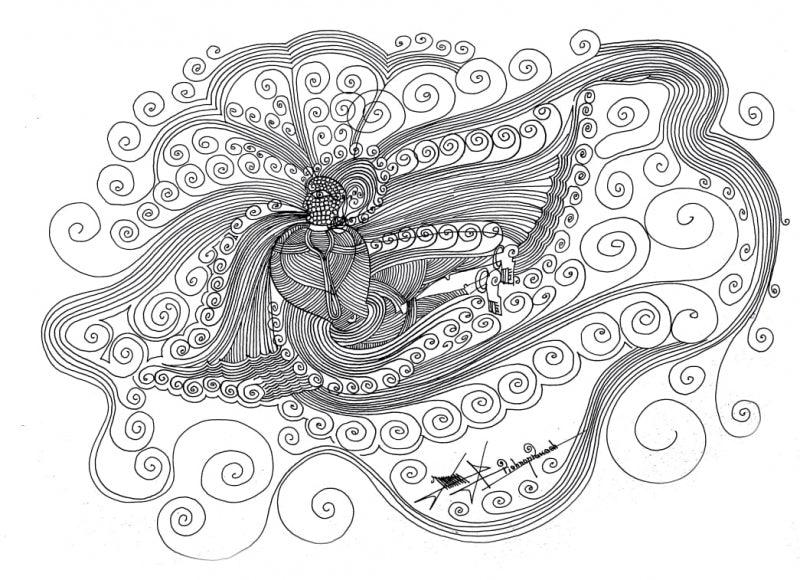 Religious mixed media drawing titled 'Untitled 64', 12x17 inches, by artist Krishnaprakash Vasant Martand on Canson Paper