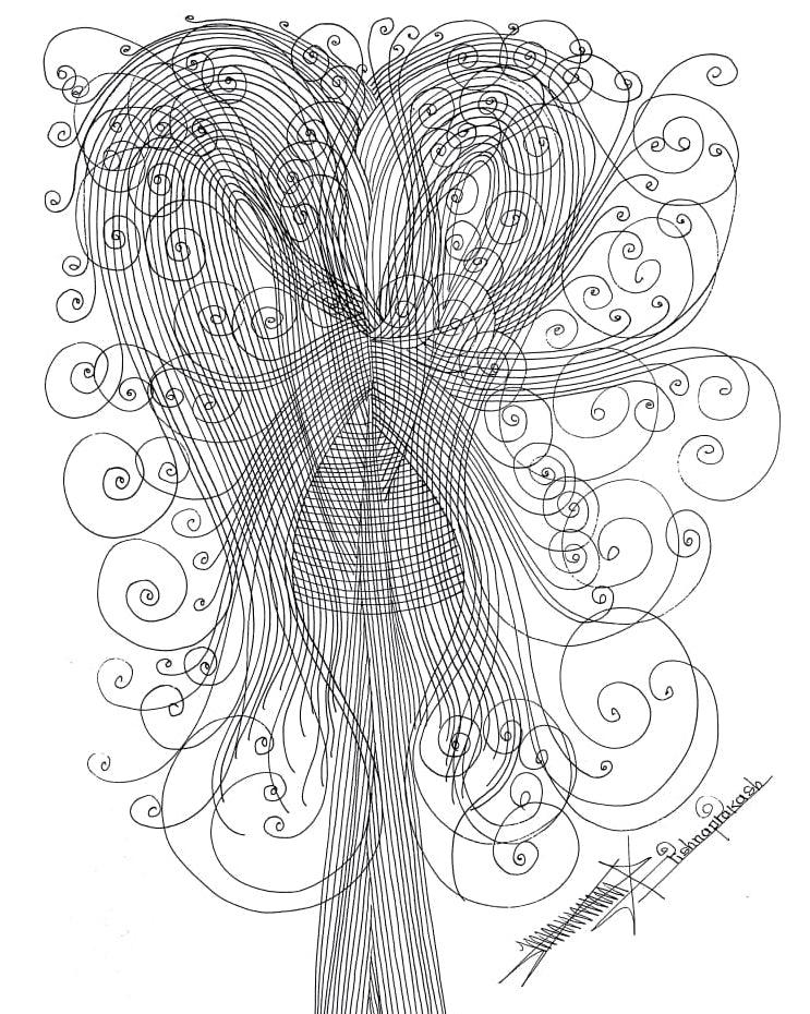 Abstract mixed media drawing titled 'Untitled 66', 16x12 inches, by artist Krishnaprakash Vasant Martand on Canson Paper