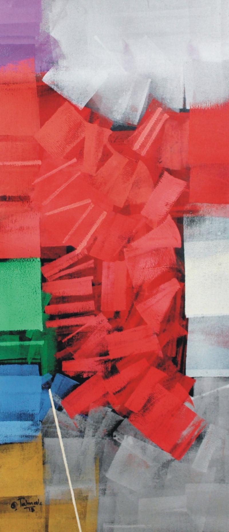 Abstract oil painting titled 'Untitled 68', 39x16 inches, by artist Sudhir Talmale on Canvas