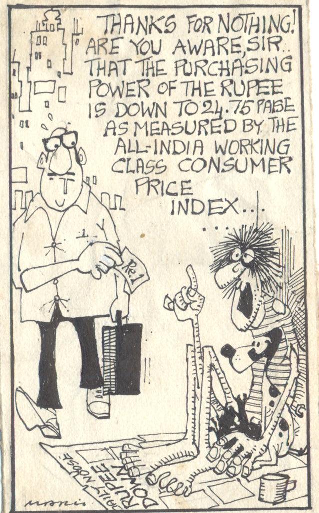 Figurative pen ink drawing titled 'Untitled 69', 5x3 inches, by artist Mario Miranda on Paper