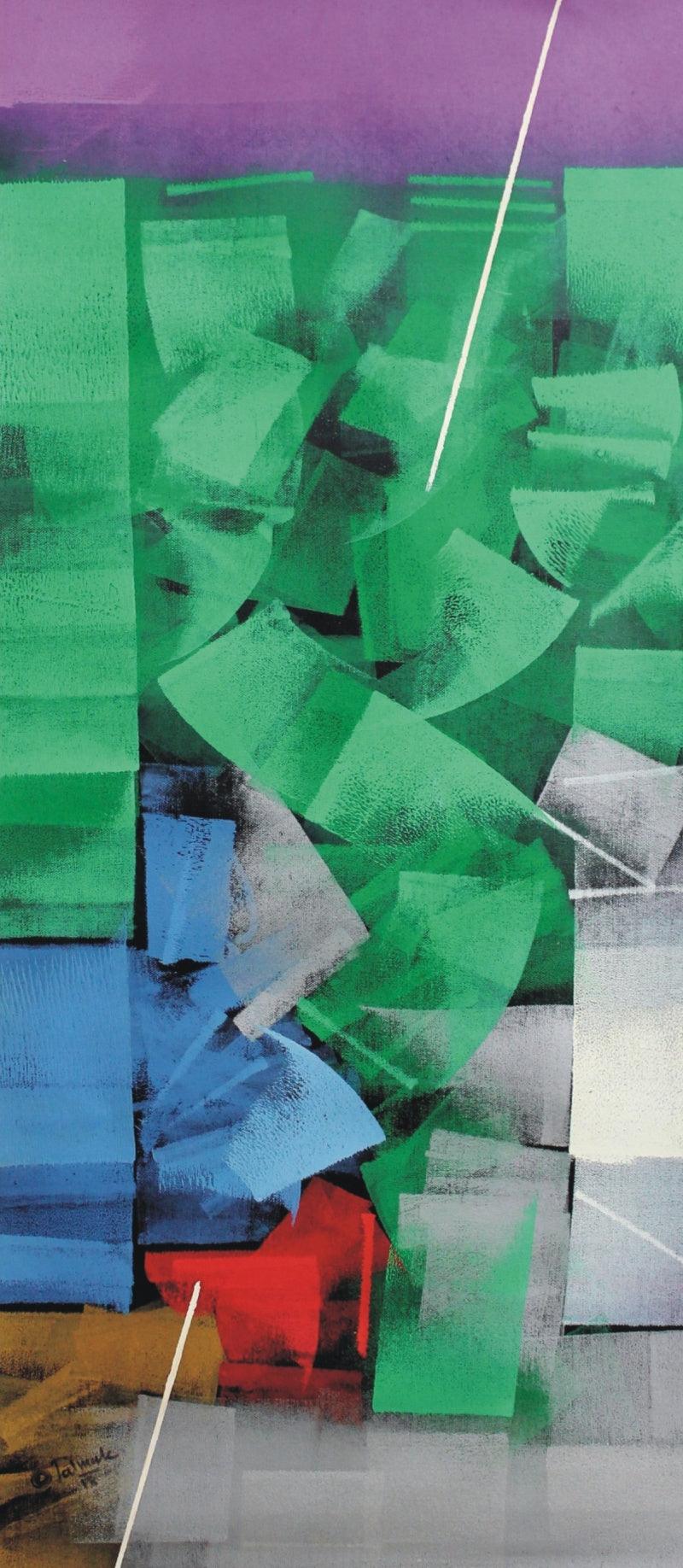 Abstract oil painting titled 'Untitled 69', 39x16 inches, by artist Sudhir Talmale on Canvas