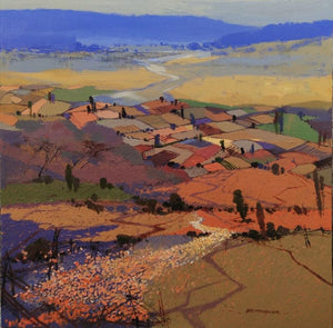 Landscape acrylic painting titled 'Untitled 7', 72x72 inches, by artist Hari Dhongade on Canvas