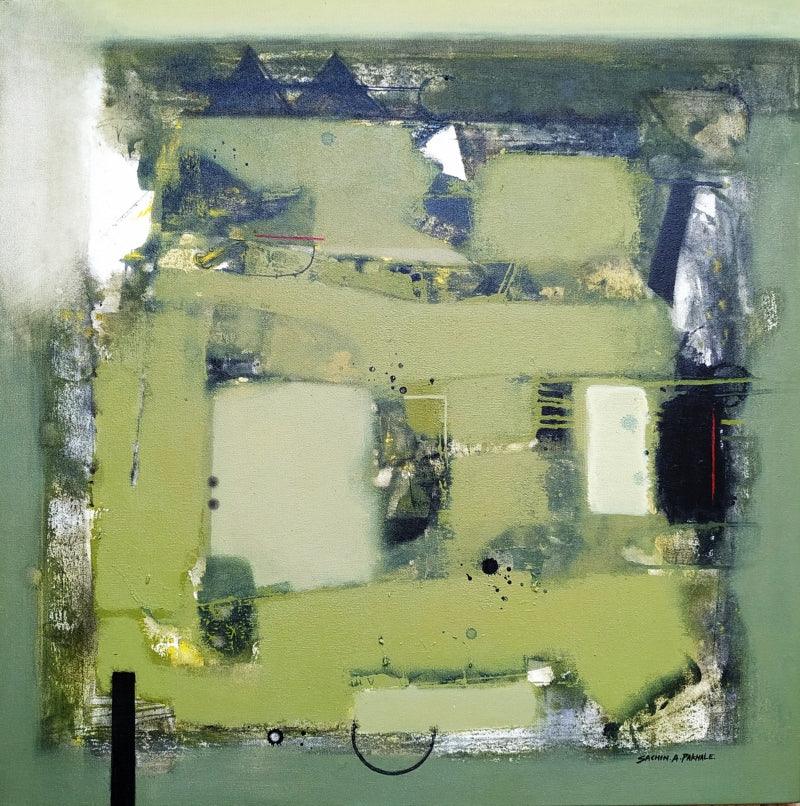 Abstract acrylic painting titled 'Untitled 7', 30x30 inches, by artist Sachin Pakhale on Canvas