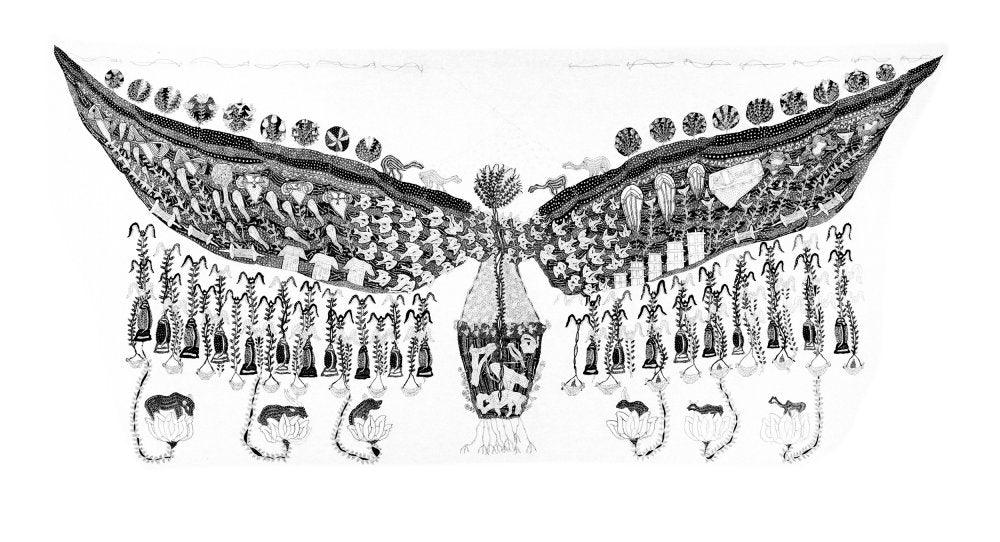 Lifestyle mixed media painting titled 'Untitled 7', 48x96 inches, by artist Supriy Sharma on Canvas