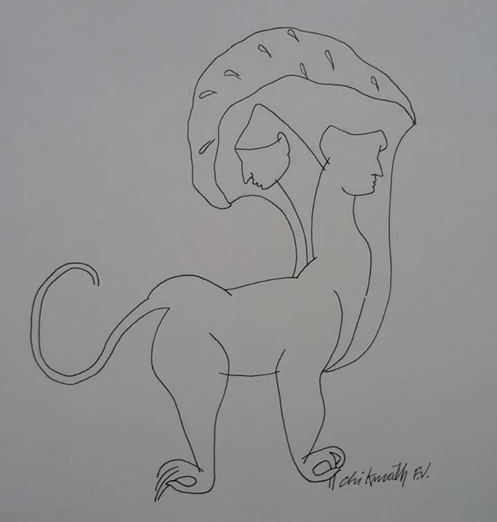 Erotic ink drawing titled 'Untitled 7', 8x8 inches, by artist Chikmath FV on Paper