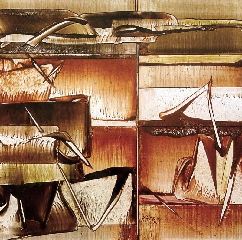 Abstract oil painting titled 'Untitled 7', 12x12 inches, by artist Ramesh Kher on Paper